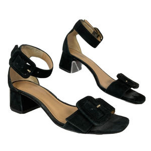 Banana‎ Republic Sandals Womens Sz 6 Black Suede Ankle Strap Buckle Toe Heels